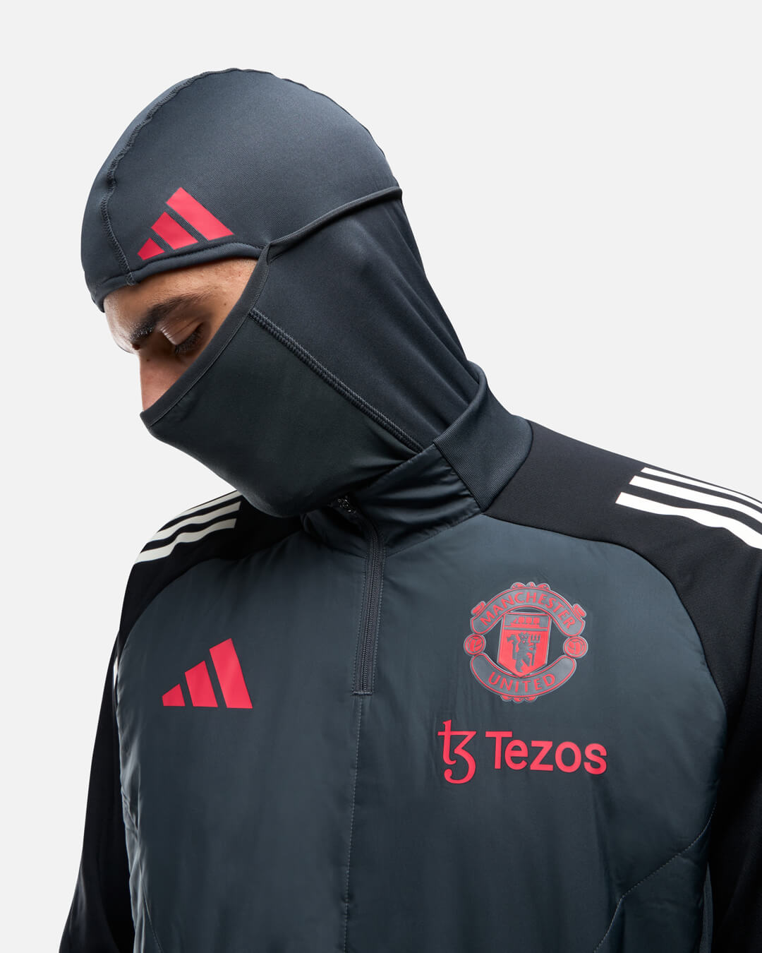 Haut 1/4 zip Manchester United Cagoule Intégrée 2024/2025 - Noir/Rouge