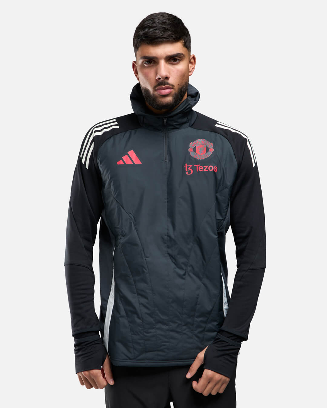Haut 1/4 zip Manchester United Cagoule Intégrée 2024/2025 - Noir/Rouge